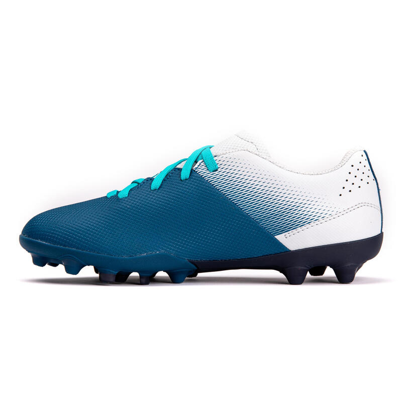 Botas de Fútbol Kipsta Agility 500 FG tira autoadherente Niños azul y gris