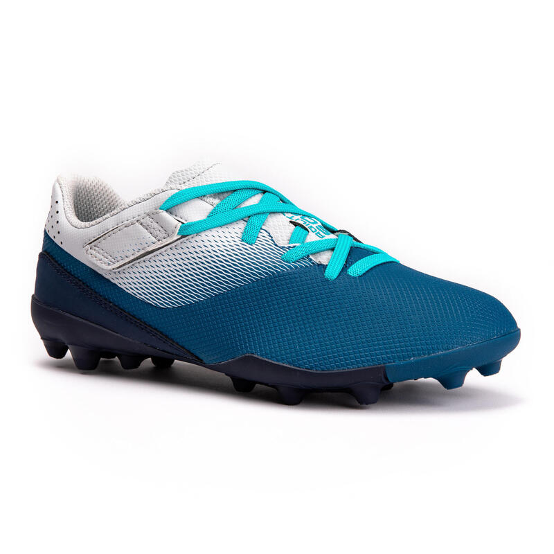 Botas de Fútbol Kipsta Agility 500 FG tira autoadherente Niños azul y gris