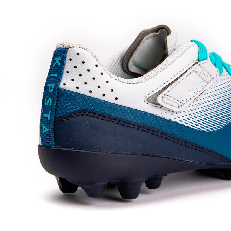 Botas de Fútbol Kipsta Agility 500 FG tira autoadherente Niños azul y gris