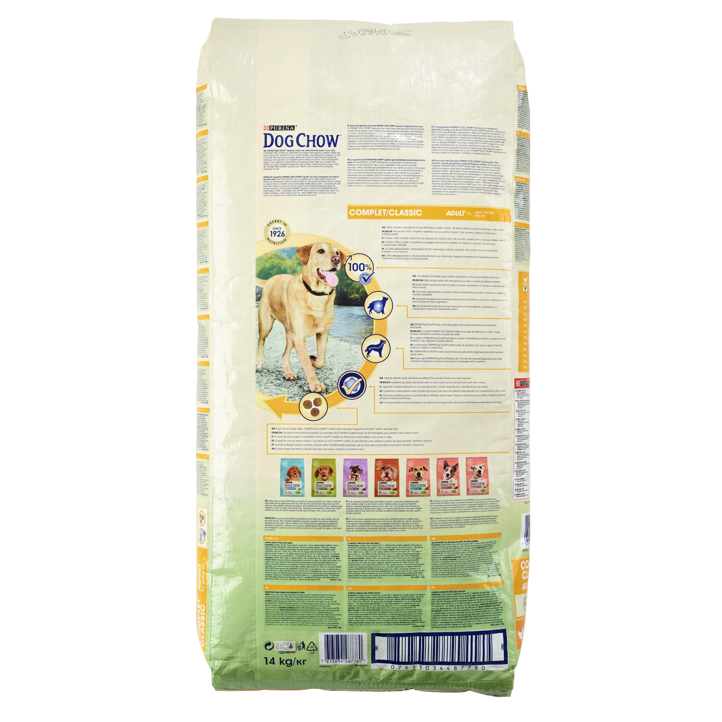 DRY FOOD ADULT DOG  COMPLETE/CLASSIC CHICKEN DOGCHOW 14KG 2/4