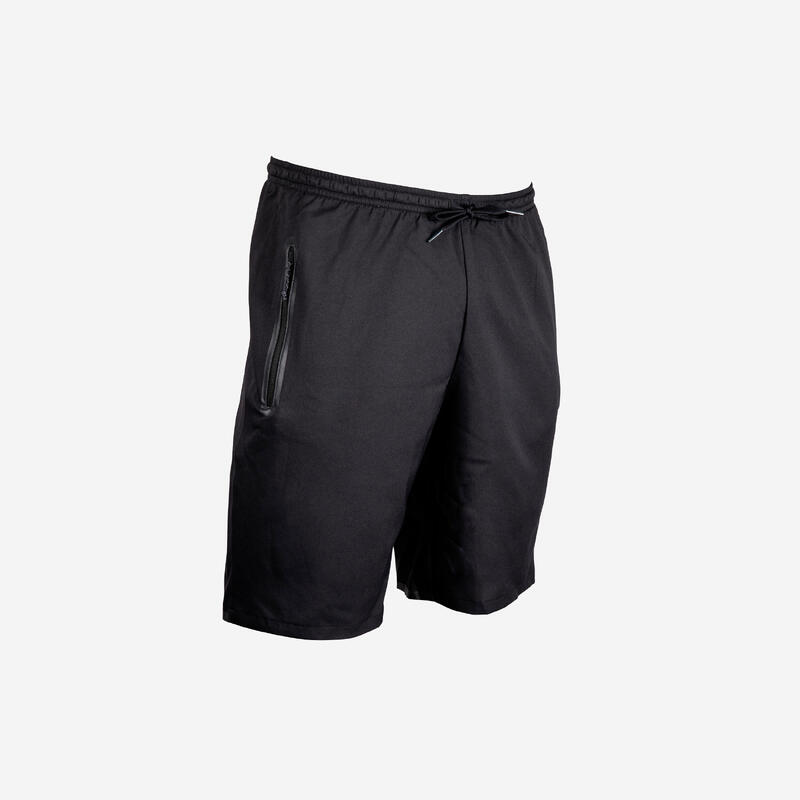 Short de football avec poches zippées adulte VIRALTO ZIP noir et carbone