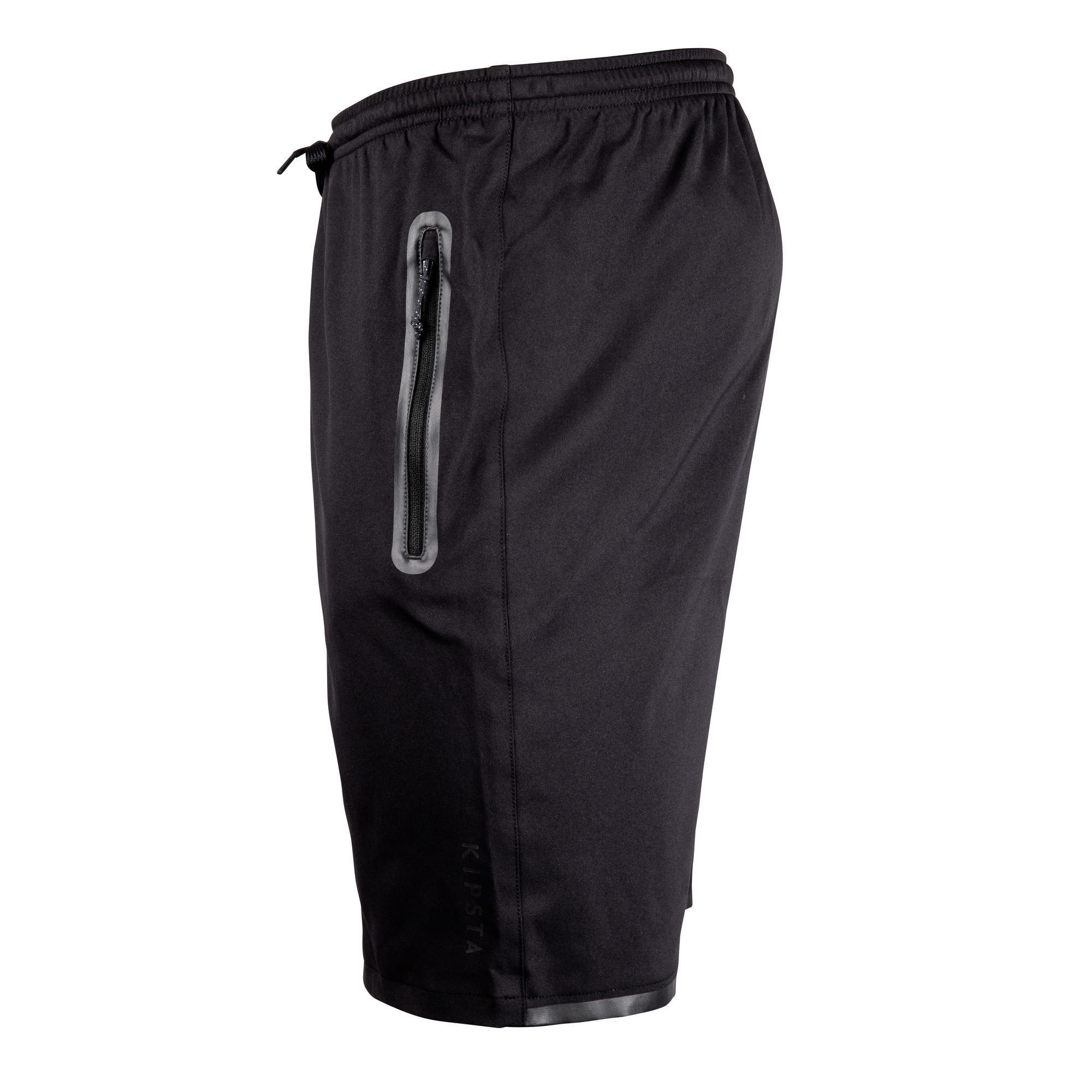 Pantaloncini da calcio VIRALTO ZIP da adulto con tasche con zip, nero e carbonio