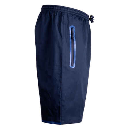 Suaugusiųjų futbolo šortai su užtraukiamomis kišenėmis „F500Z“, tamsiai mėlyni