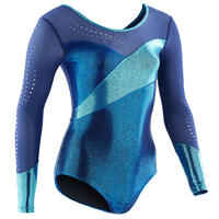 Girls' Long-Sleeved Gymnastics Leotard - Blue and Turquoise