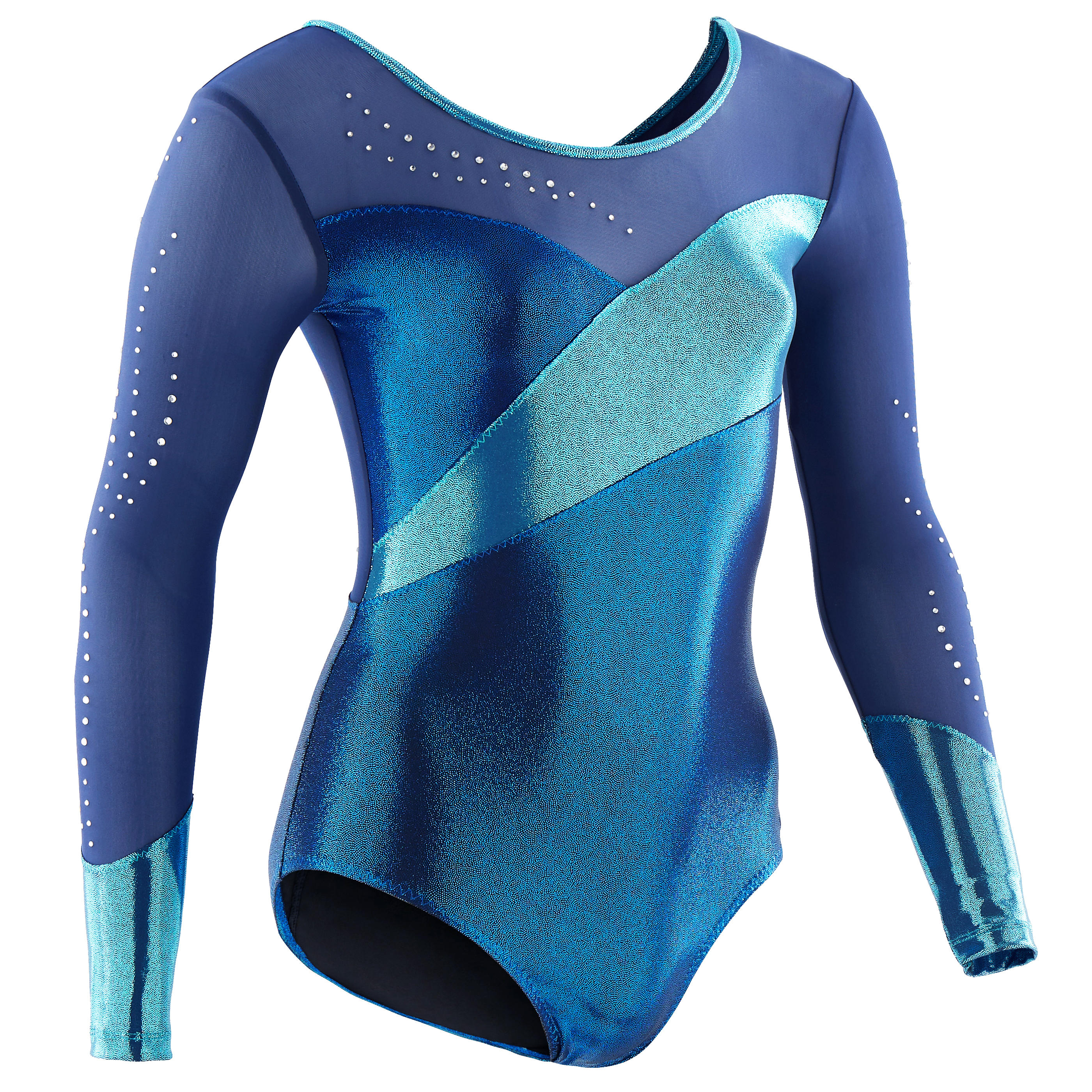 Girls Long Sleeved Gymnastics Leotard Blue and Turquoise DOMYOS