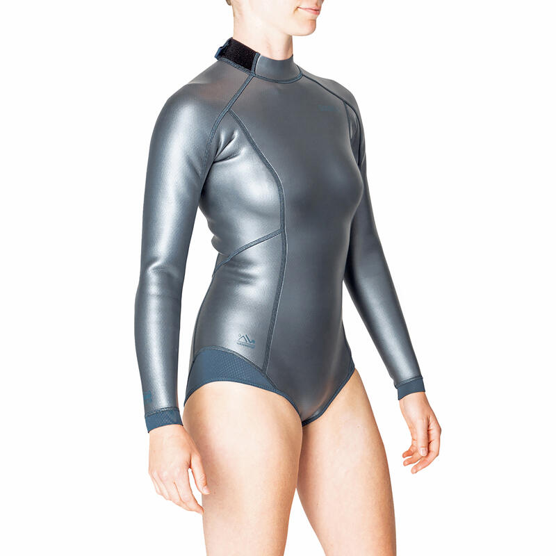 Dámský top s dlouhým rukávem FRD 500 na freediving neopren 1,5 mm glid skin šedý