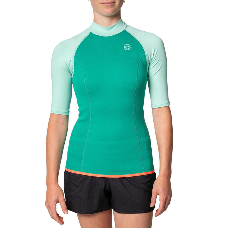 Top thermique néoprène 100 manches courtes femme turquoise