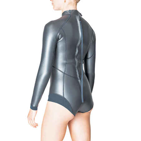 Women freediving 1.5mm neoprene long-sleeve top shorty FRD500 glide skin metal