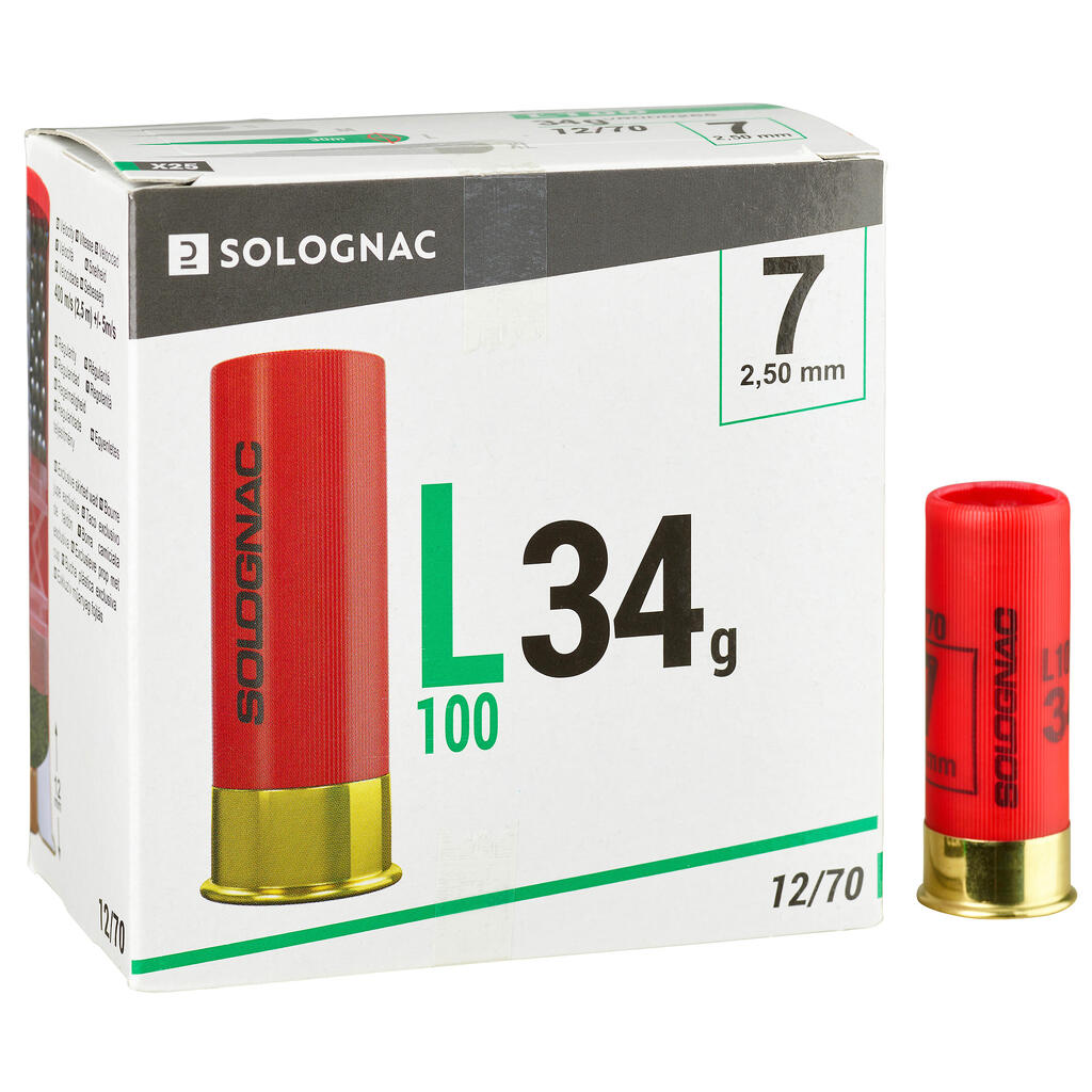 L100 34g CALIBRE 12/70 CARTRIDGE SHOT N°7 X25