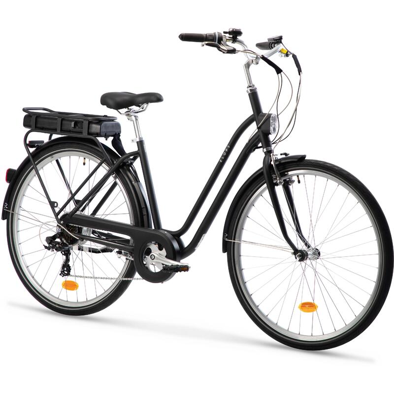 Bicicleta eléctrica de paseo urbana bajo Elops 120 negro