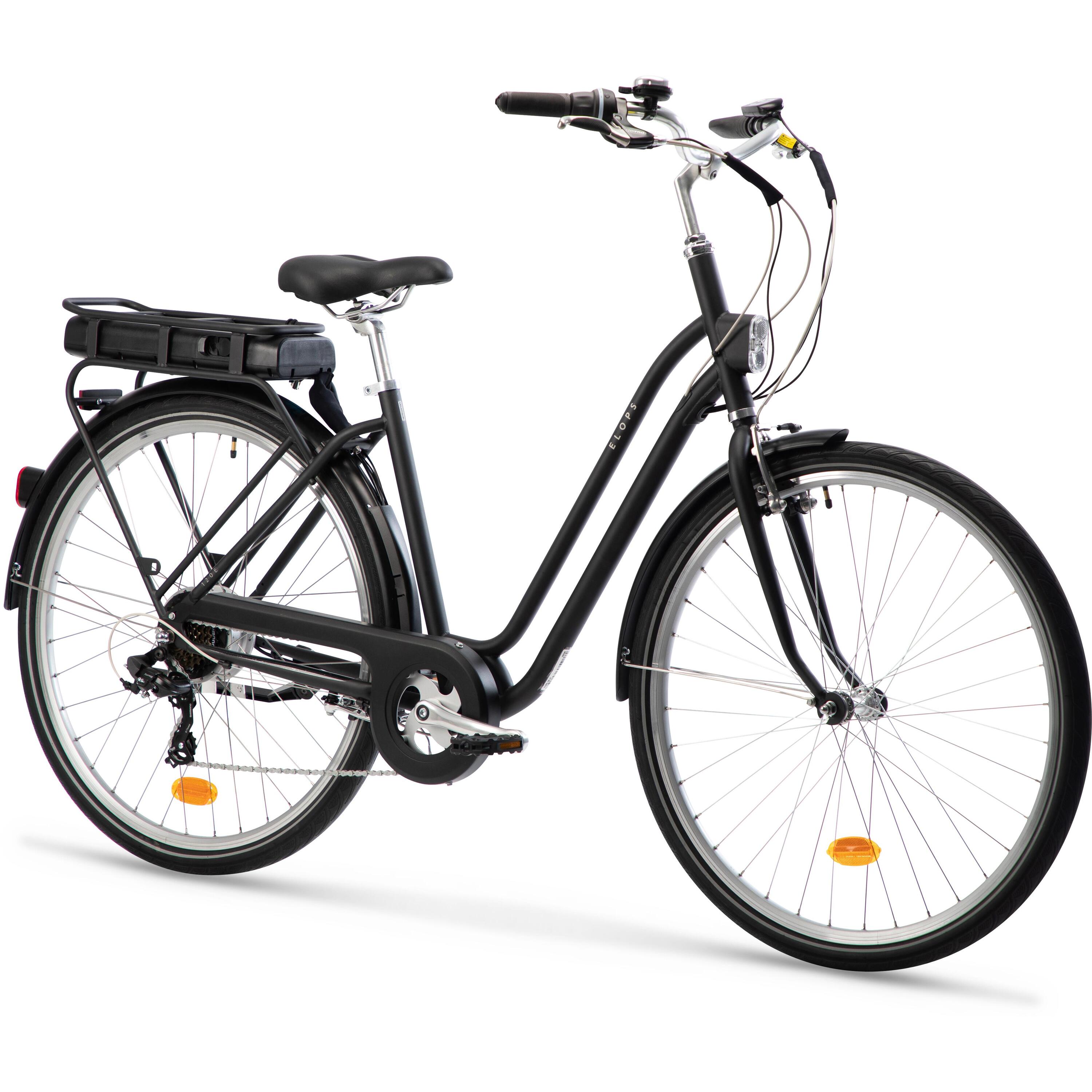 Bicicleta eléctrica urbana de paseo cuadro bajo Elops ebike 120 negro