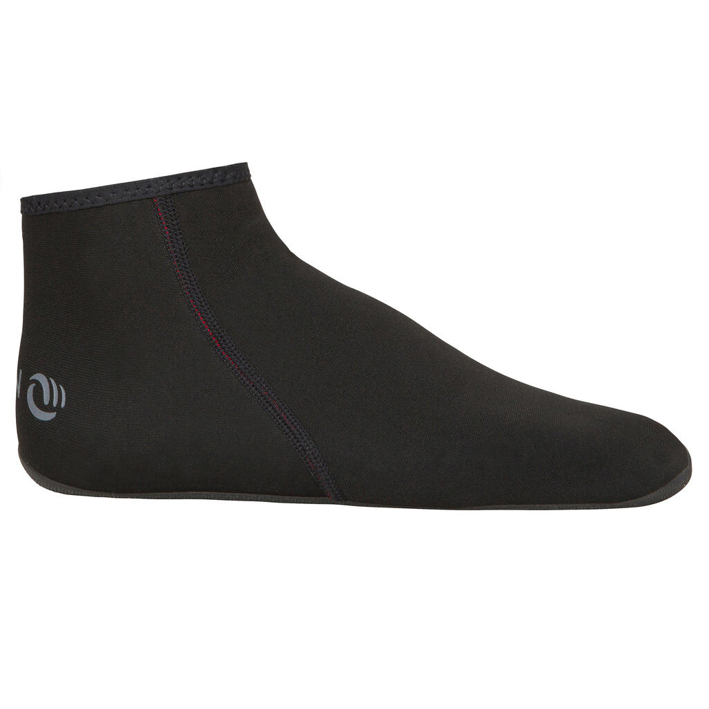 Neoprensocken Surfen/Bodyboarden halbhoch 2 mm - BB100 schwarz