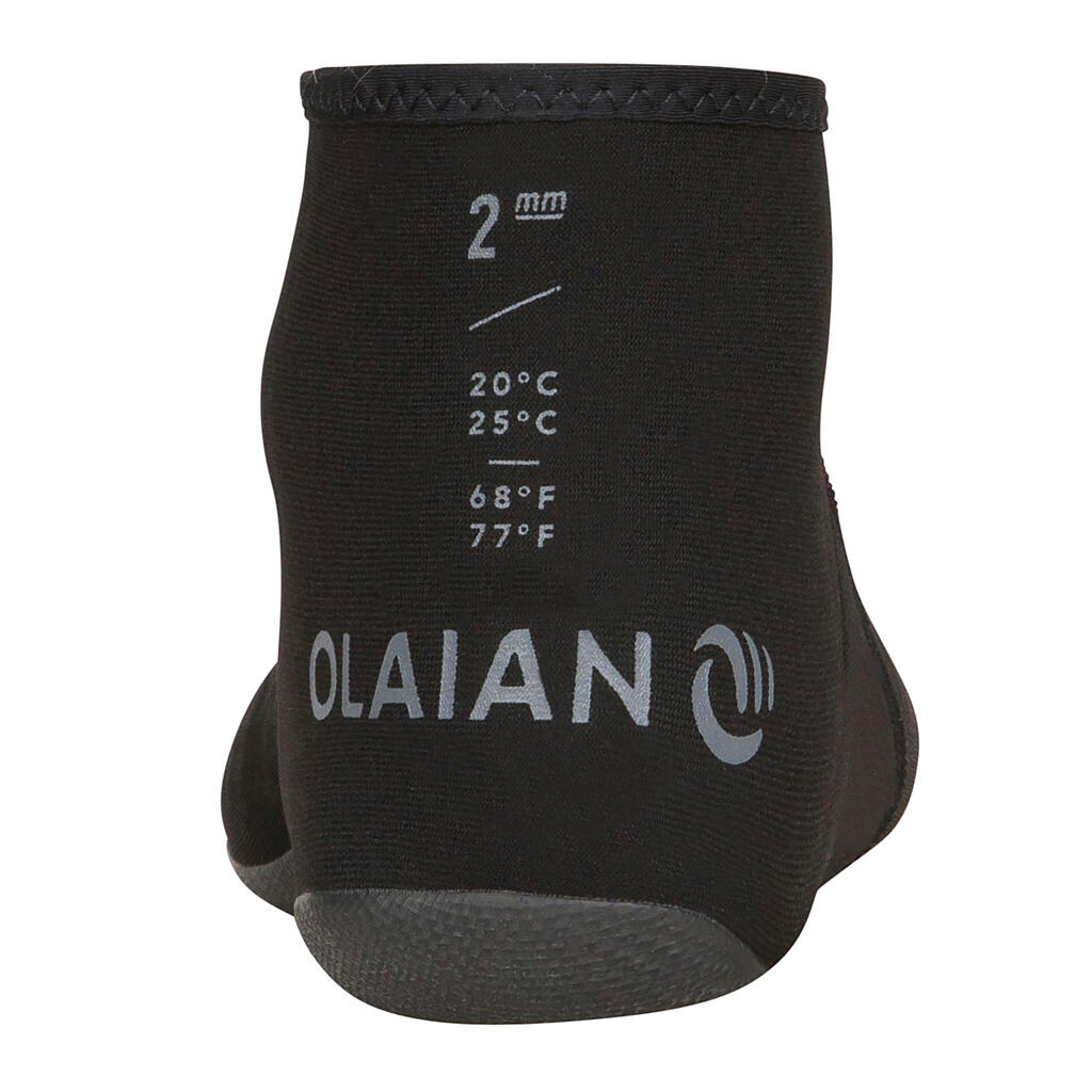 Papuče za surfovanje i bodyboarding 100 od neoprena debljine 2 mm - crne