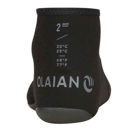 BODYBOARDING AND SURFING SOCKS 2 MM Neoprene 100 - BLACK