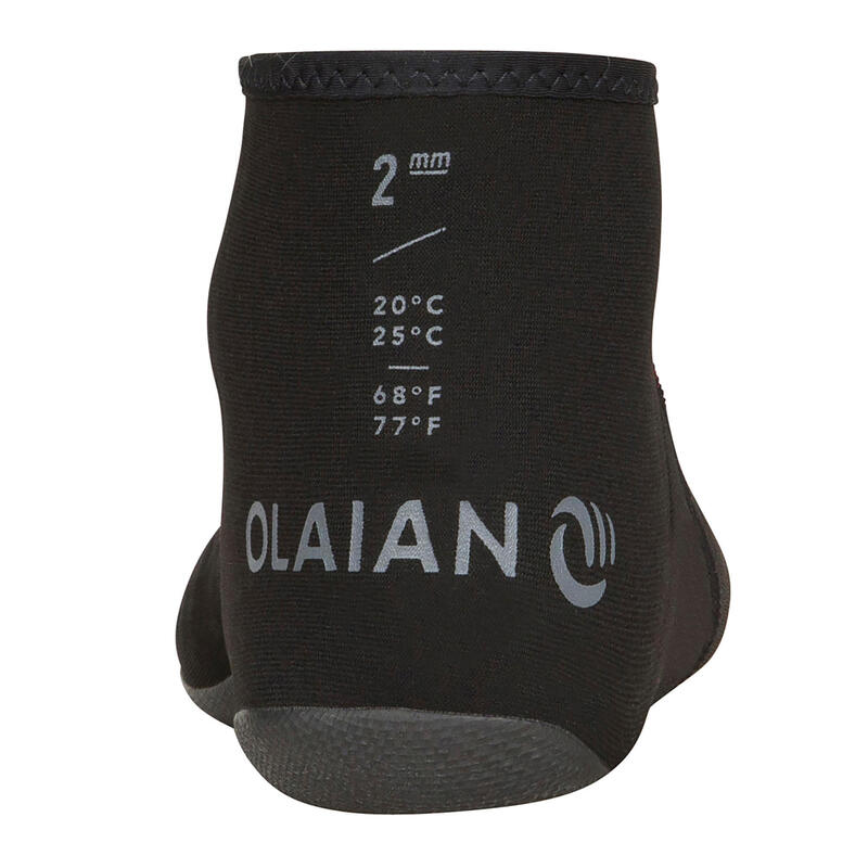 Neopren Sörf İç Ayakkabısı - 2 mm - Siyah - 100