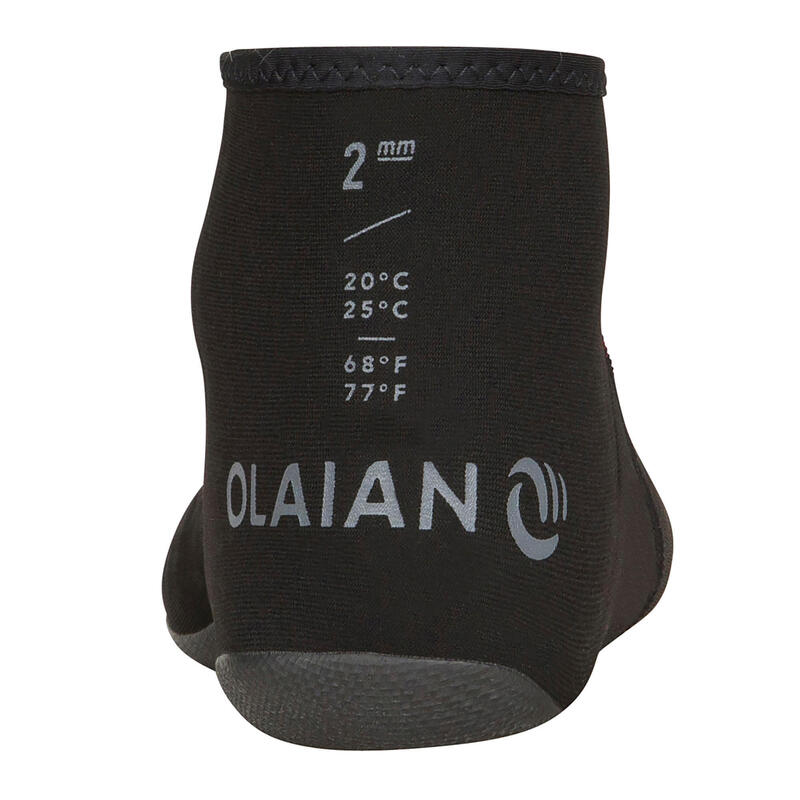 Neoprensocken Surfen/Bodyboarden halbhoch 2 mm - BB100 schwarz