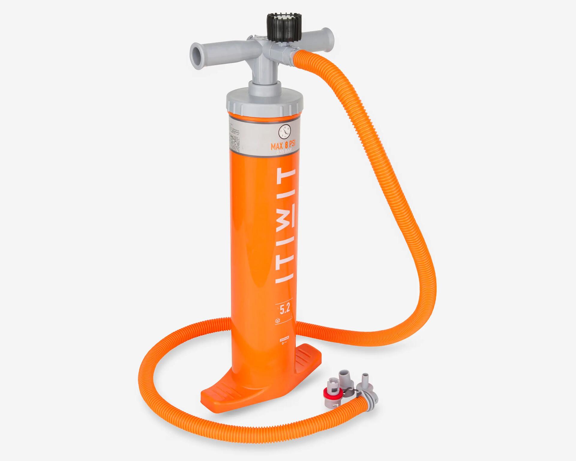 DUAL ACTION HANDPOMP VOOR SUPBOARD HOGE DRUK 20 PSI ORANJE