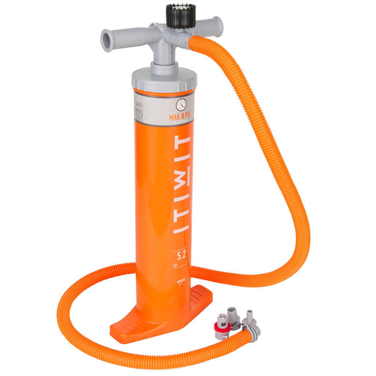 Dual-action low-pressure hand pump for canoes and kayaks 2x2.6L 1-8 PSI