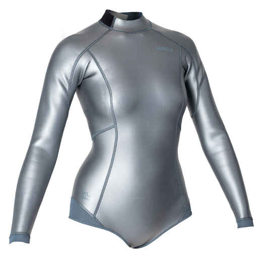 
      Neopren Shorty Freediving Langarm Damen 500 Glide Skin grau/metallic
  