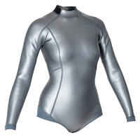 Neopren Shorty Freediving Langarm Damen 500 Glide Skin grau/metallic