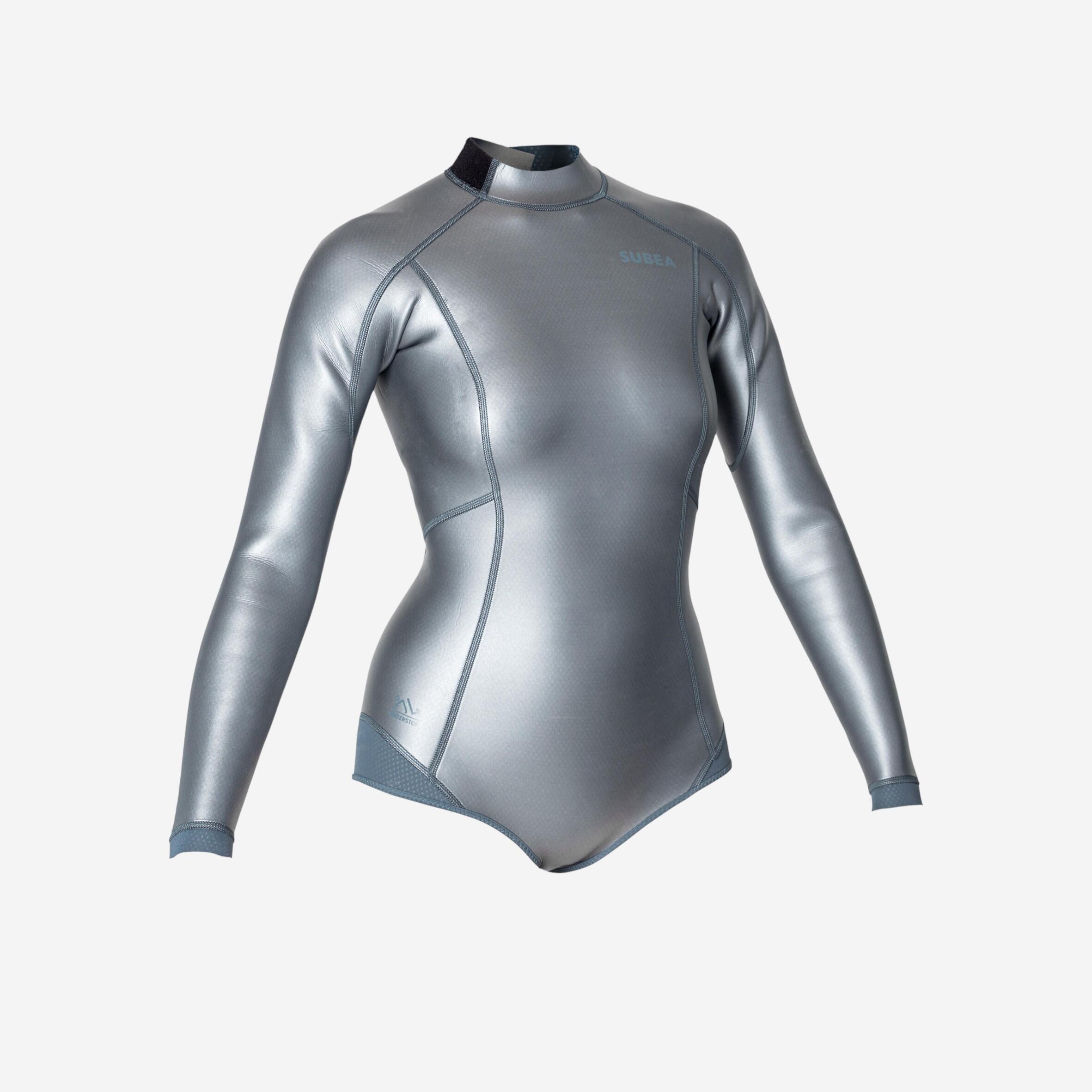 Women freediving 1.5mm neoprene long-sleeve top shorty FRD500 glide skin metal 1/10