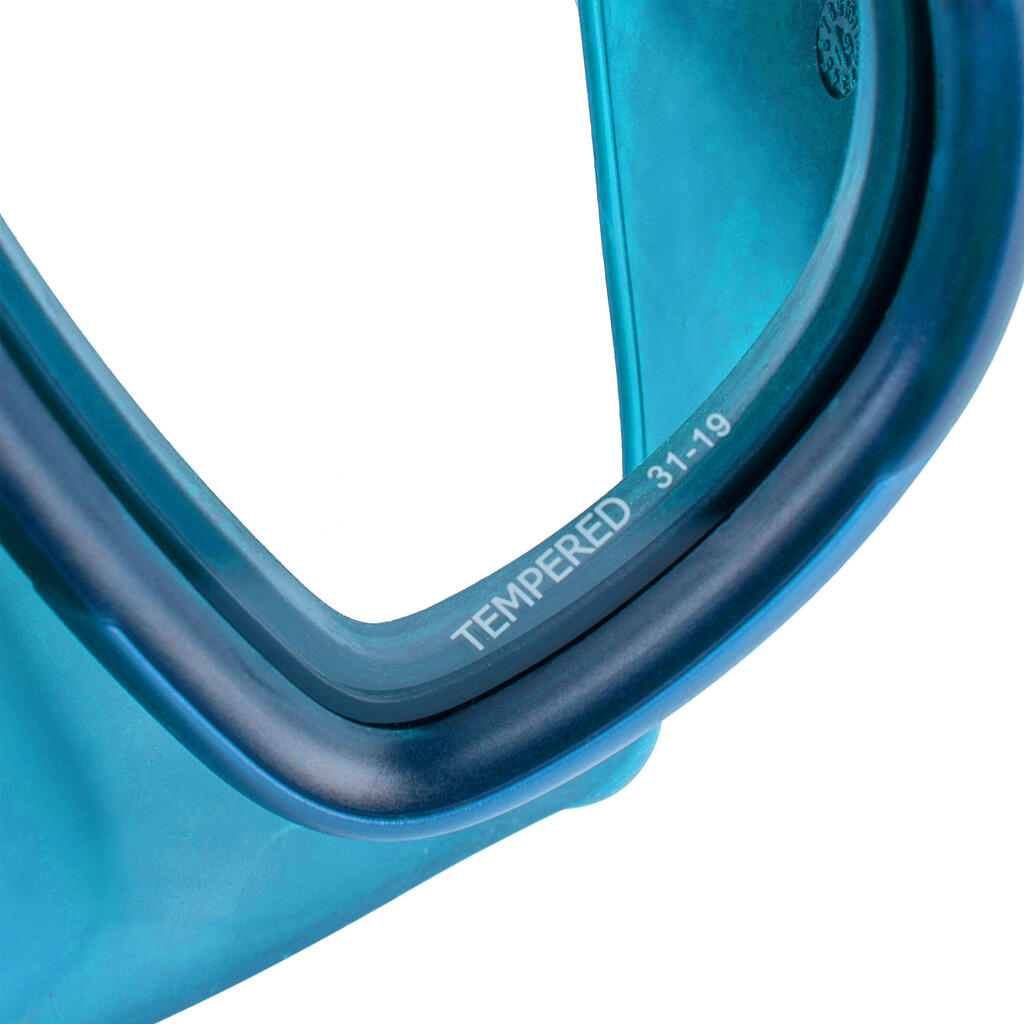 Laisvojo nardymo kaukė su dvigubu lęšiu „FRD 500“, mėlyna, mažesnio dydžio