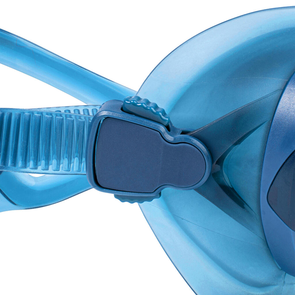 Laisvojo nardymo kaukė su dvigubu lęšiu „FRD 500“, mėlyna, mažesnio dydžio