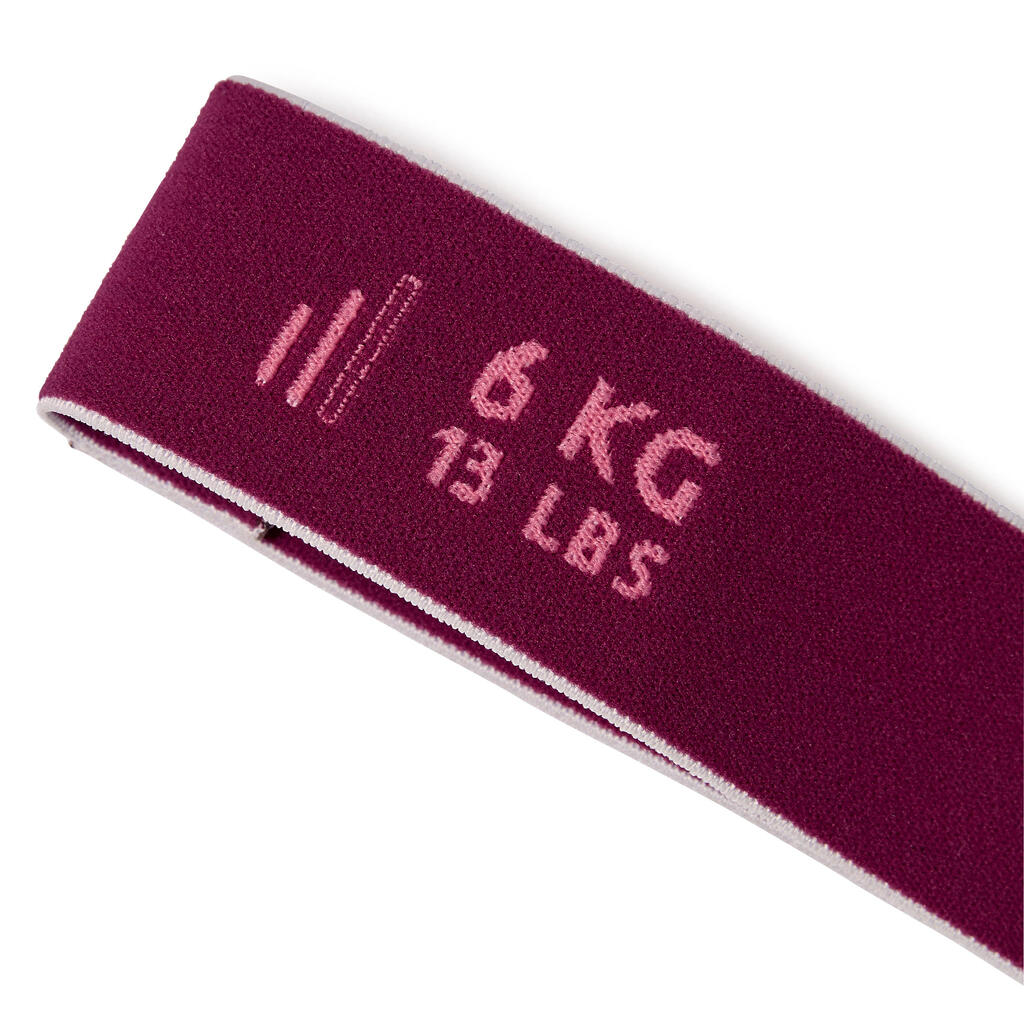 Mini elastický popruh na fitnes s odporom 6 kg textilný – bordový