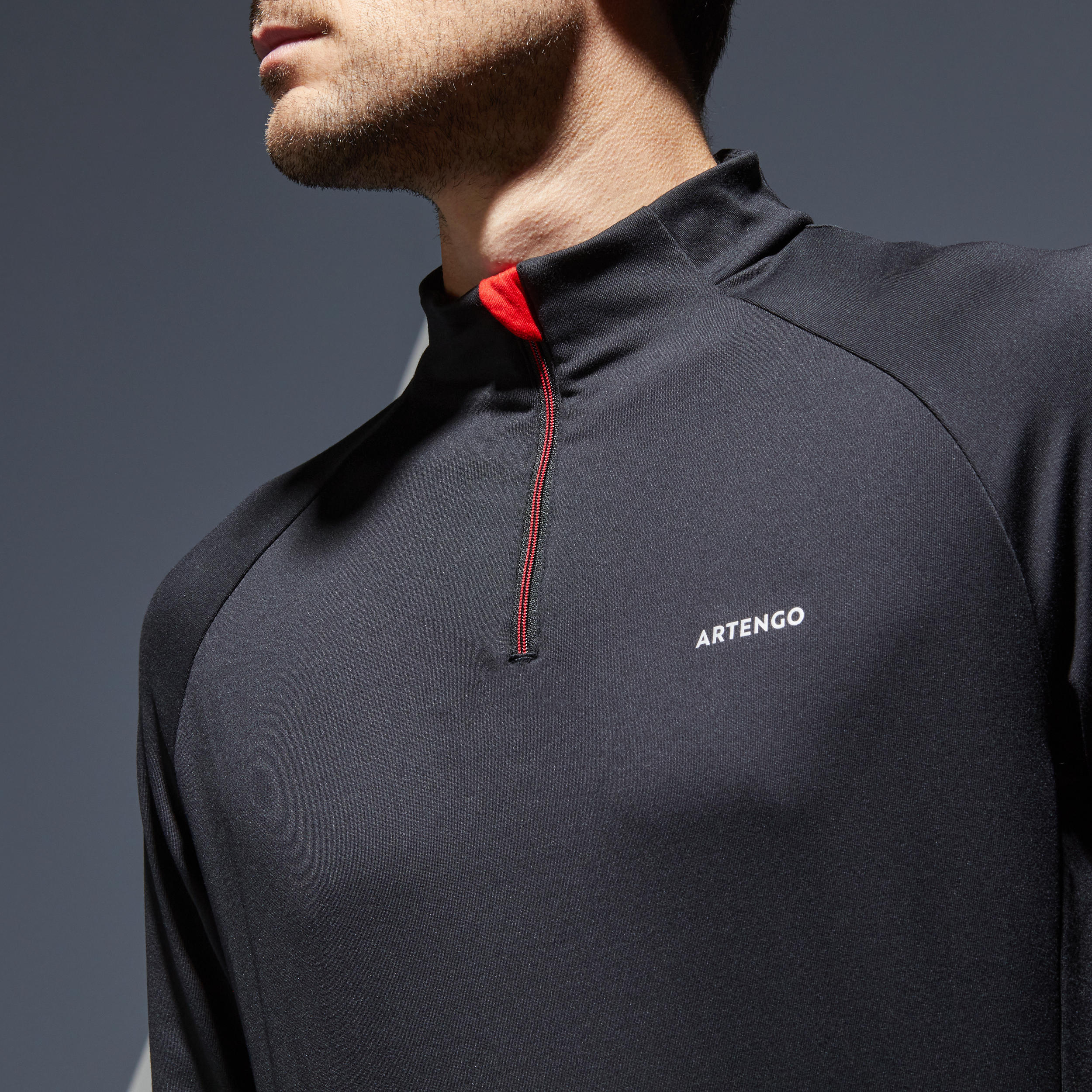 Men Tennis Long-Sleeved Warm 1/2 Zip Top - Black/Red