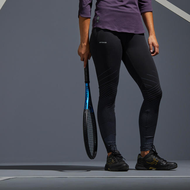 Women's Tennis Leggings TH900 - Black/Silver Stripe