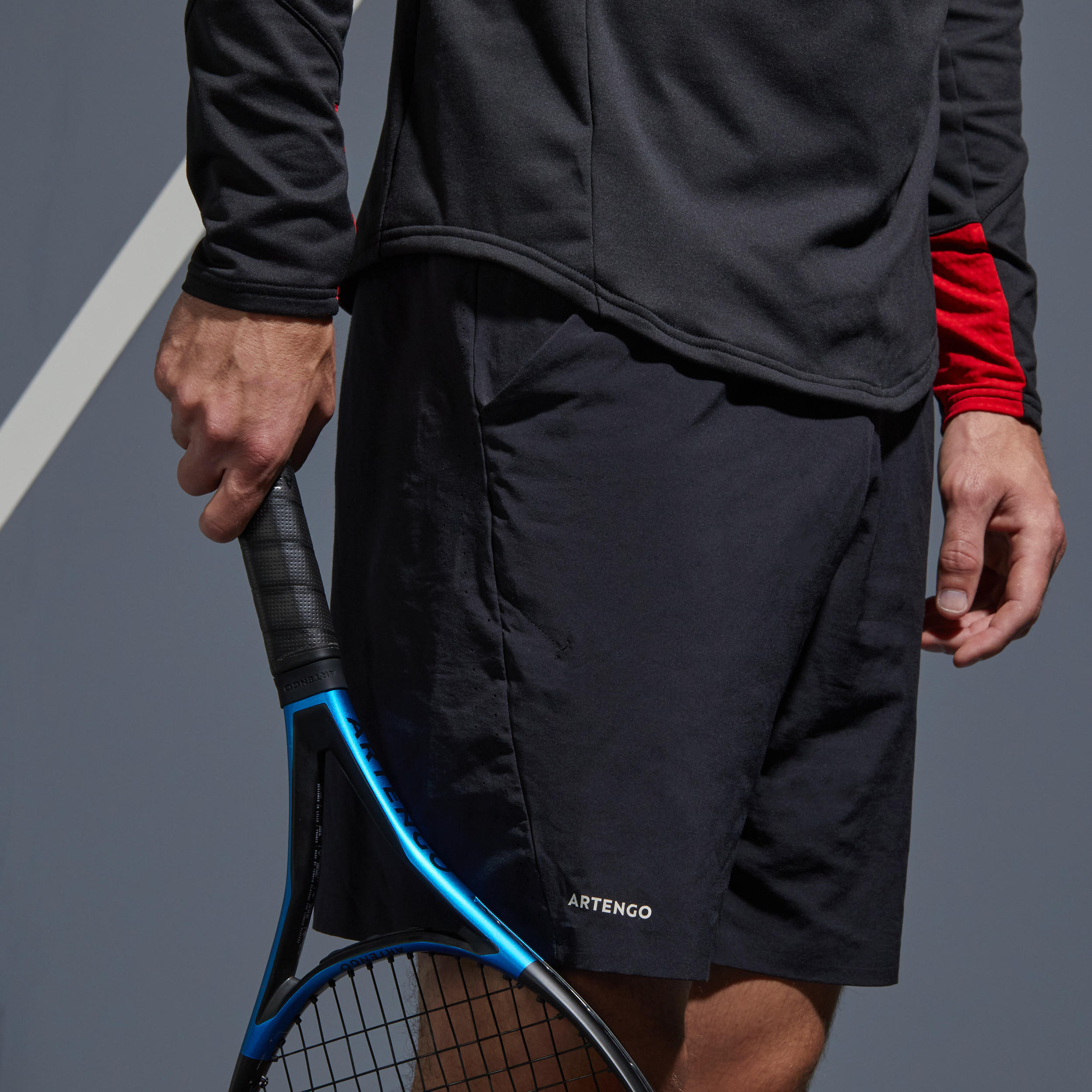 Men Tennis Long-Sleeved Warm 1/2 Zip Top - Black/Red