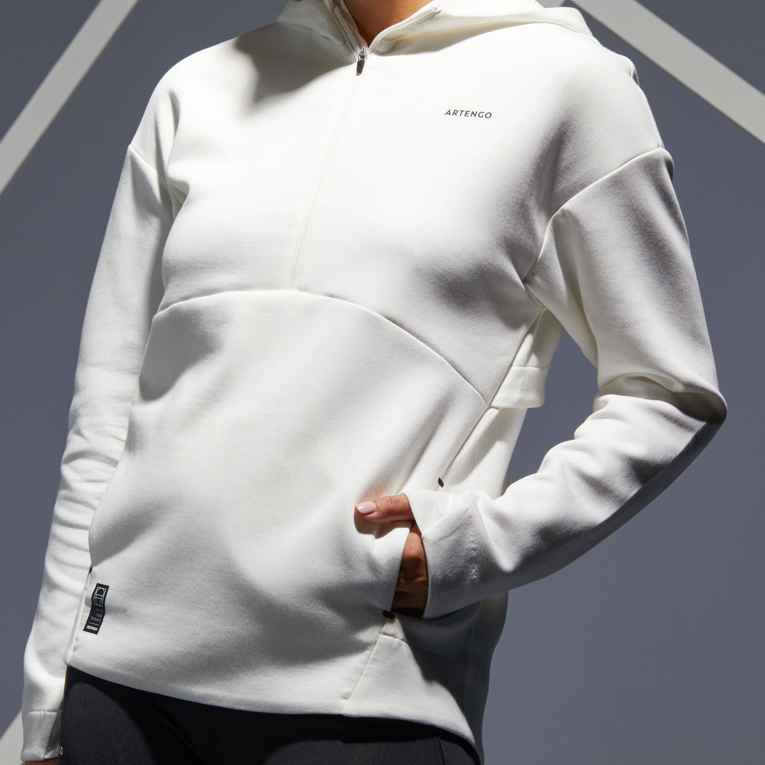 Soft Half Zip Tennis Hoodie Dry 900 - Off-White -  1