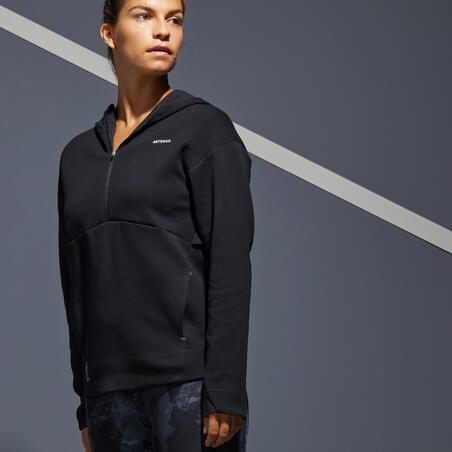 Sweatshirt för tennis Dry 900 dragkedja+huva svart 