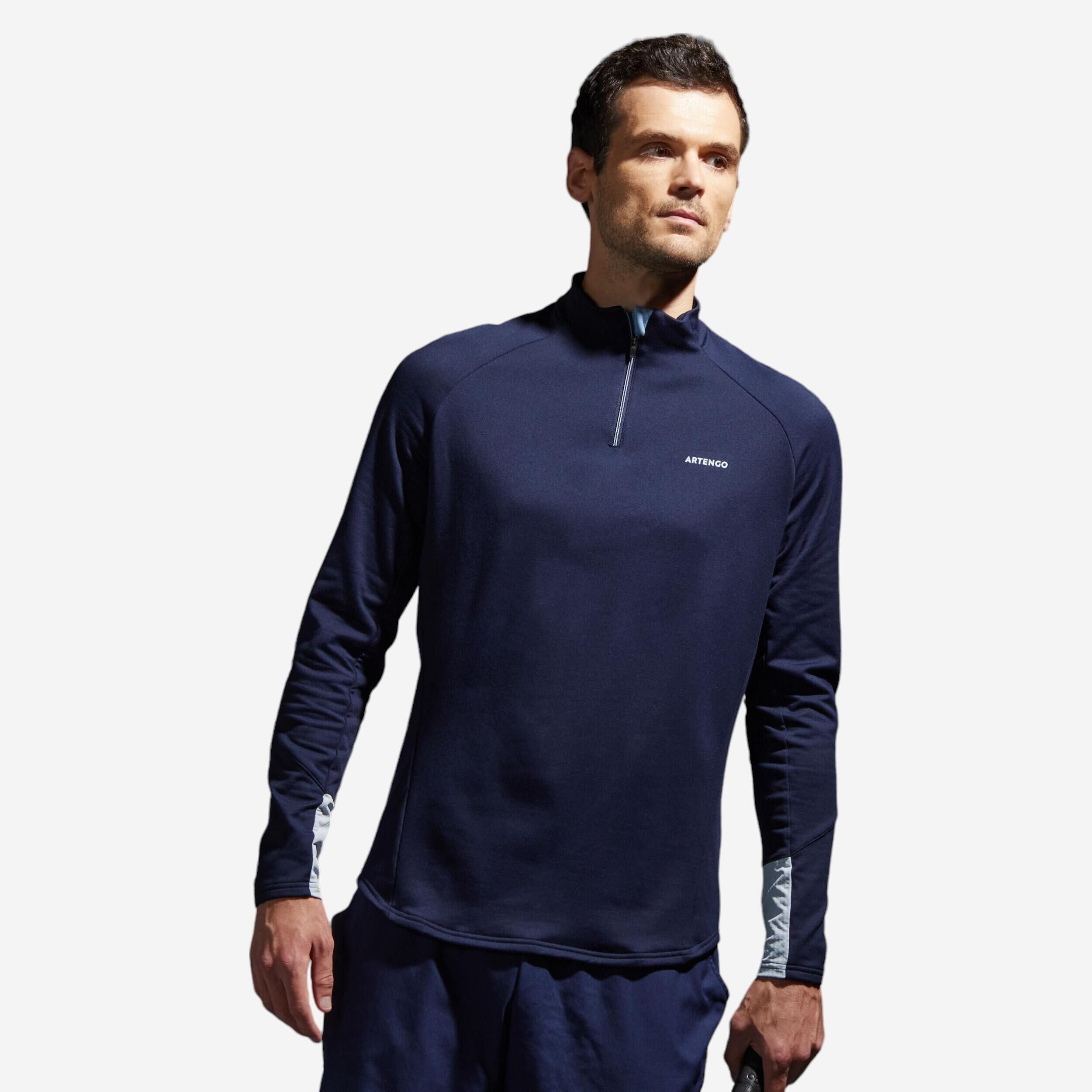 ARTENGO Men's Half-Zip Long-Sleeved Thermal Tennis Sweatshirt - Navy Blue