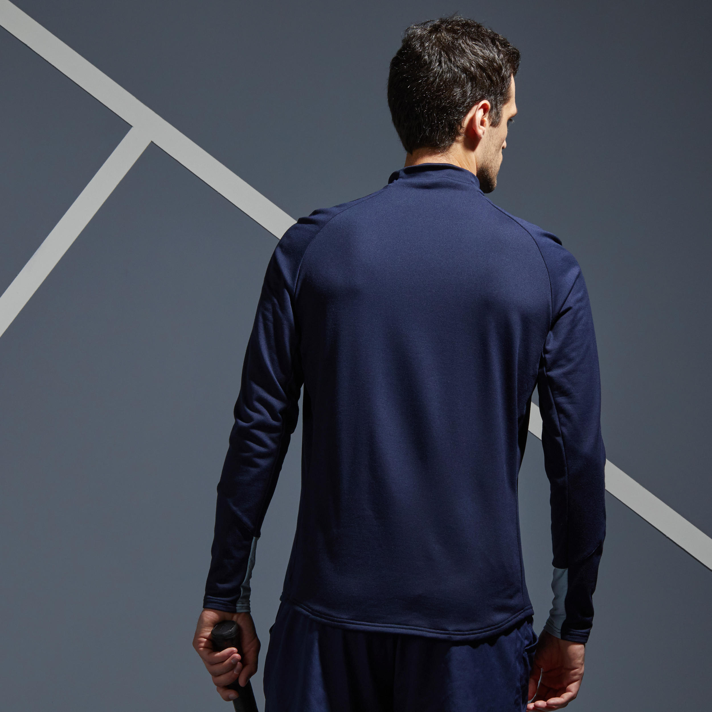 Men's Half-Zip Long-Sleeved Thermal Tennis Sweatshirt - Navy Blue 2/8