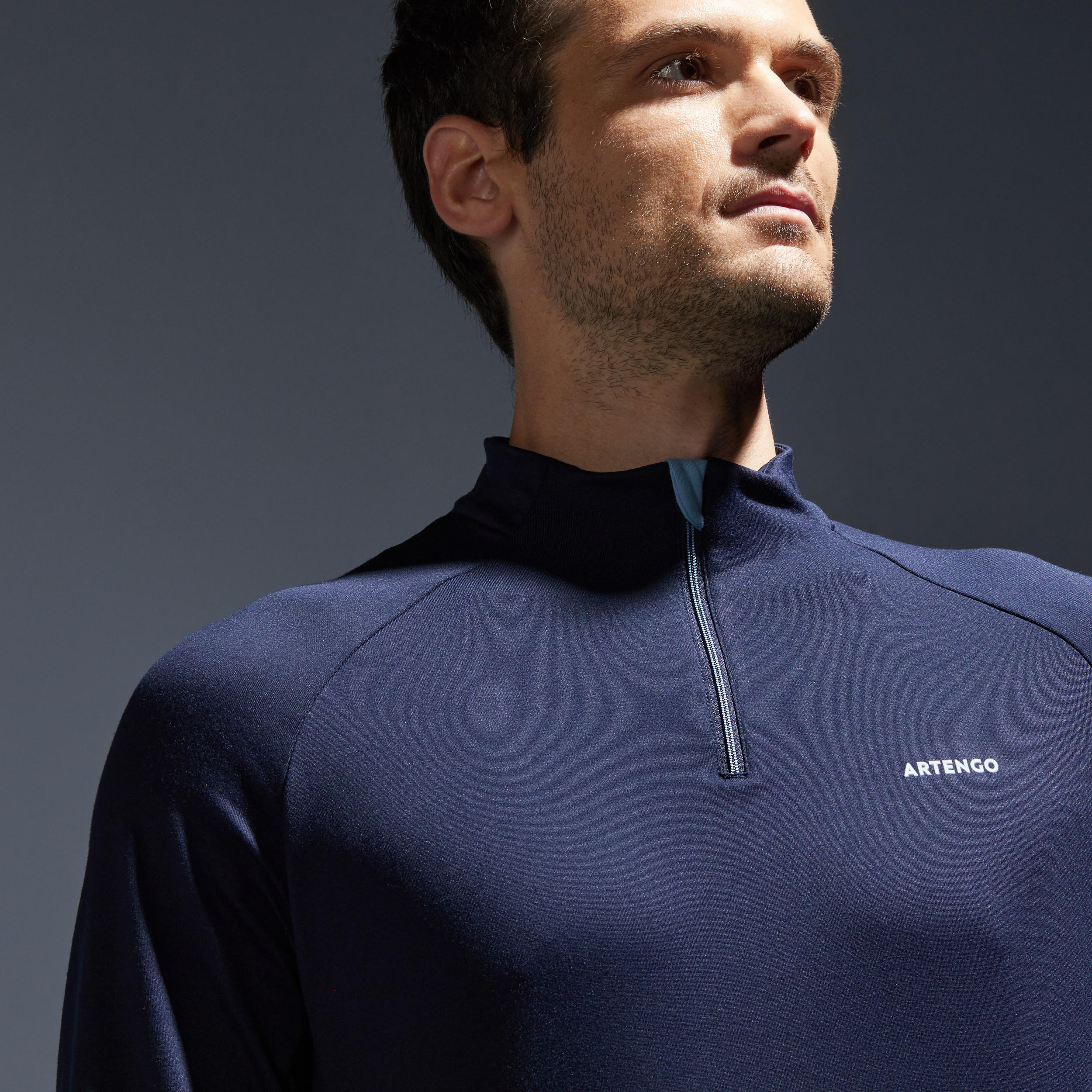 Men's Half-Zip Long-Sleeved Thermal Tennis Sweatshirt - Navy Blue 3/8