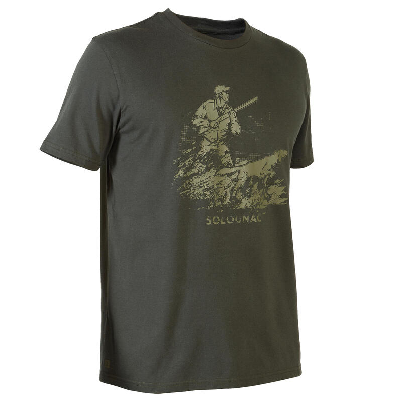 T-shirt manches courtes chasse coton Homme - 100 chien arrêt vert