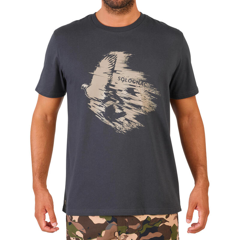 男款短袖棉質狩獵 T 恤 - 100 鴿灰色