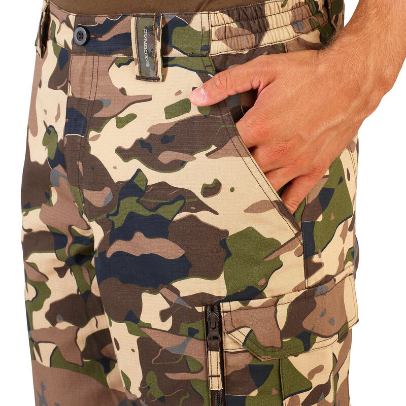 Bermudashorts 500 Camouflage Woodland V1 LTD braun