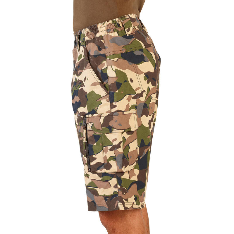 Bermudas Pantalon Corto Caza Solognac 500 Hombre Marrón Camuflaje Woodland V1