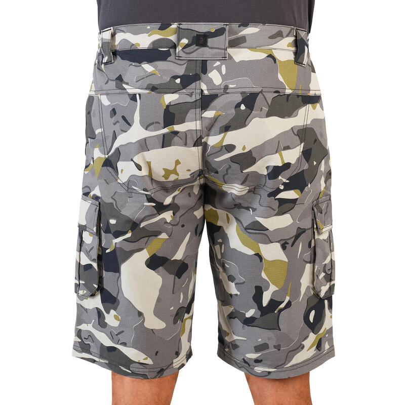 Bermudas Pantalon Corto Caza Solognac 500 Hombre Gris Mineral Camuflaje Woodland