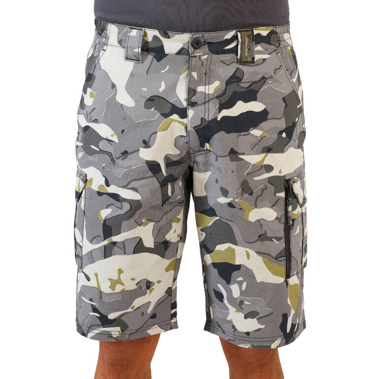 Men Cargo Bermuda Shorts 500 - Woodland Camo Grey