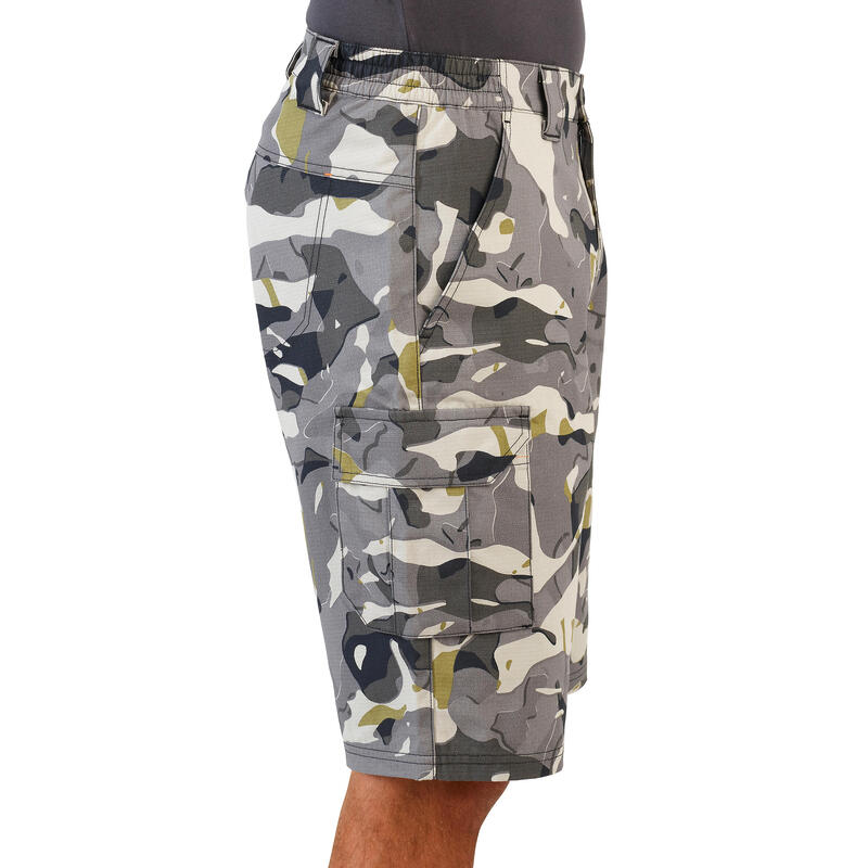 Bermudas Pantalon Corto Caza Solognac 500 Hombre Gris Mineral Camuflaje Woodland