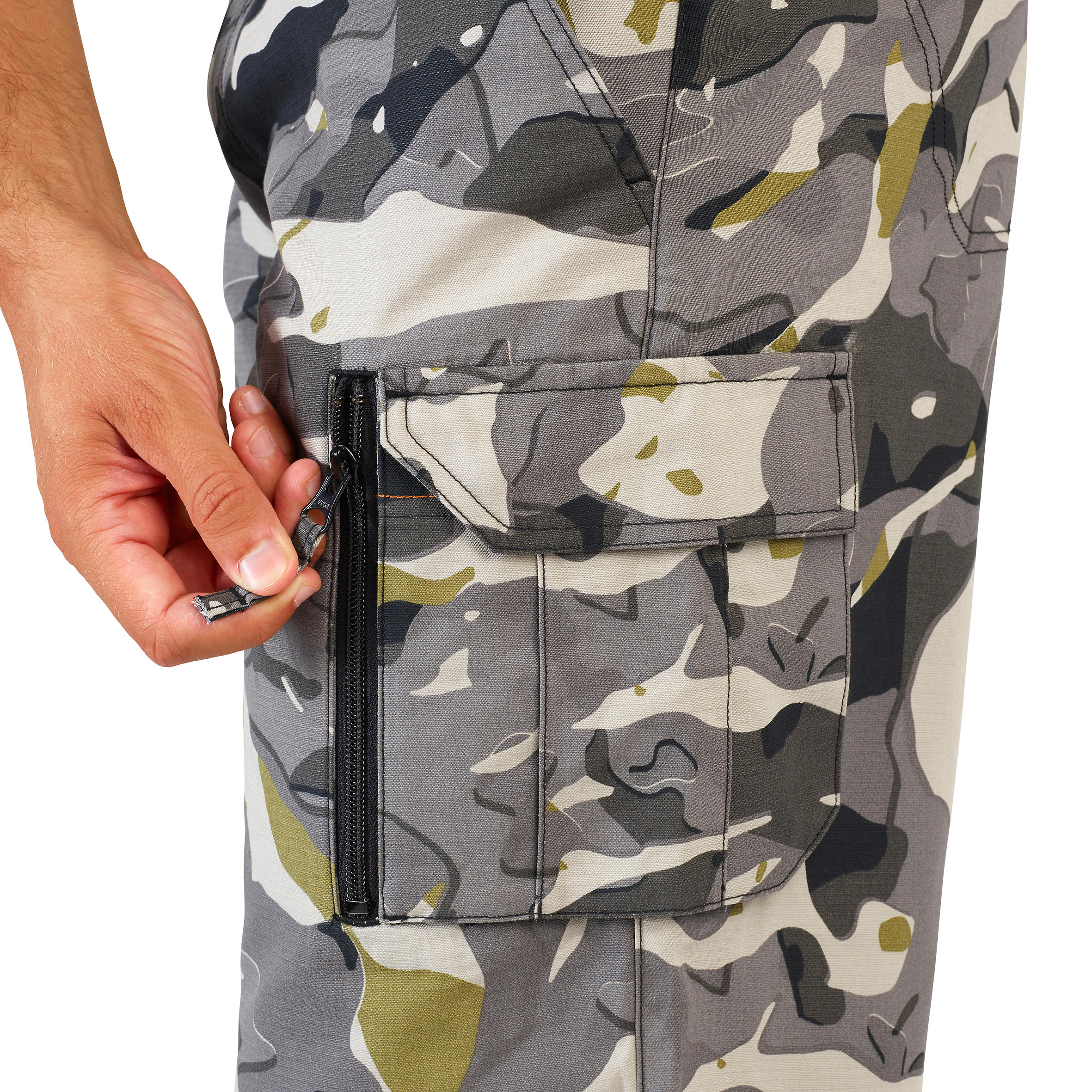 Bermuda shorts 500 - Woodland V1 mineral grey LTD camouflage 11/13