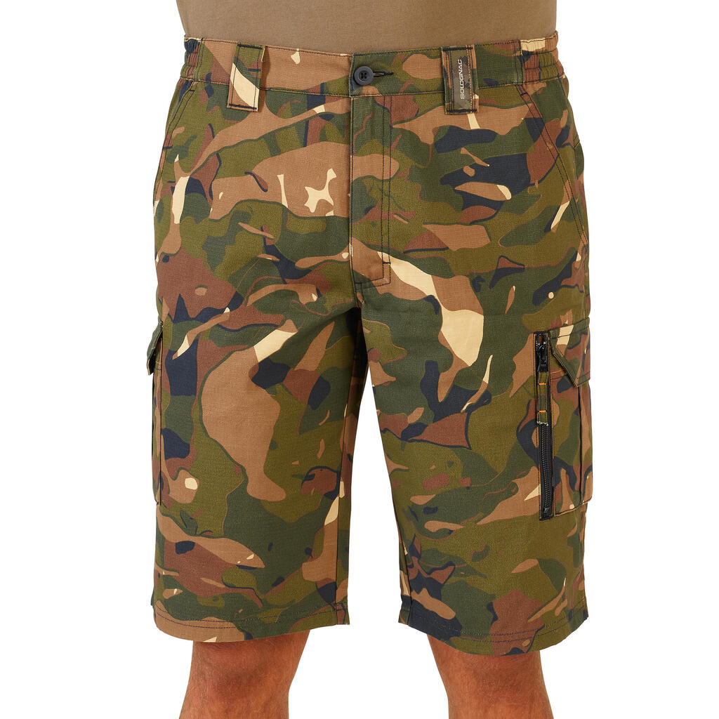 Jagdshorts 500 Camouflage Woodland grün und braun 