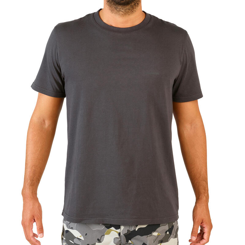 Camiseta Manga Corta Hombre Caza Solognac 100 Algodón Gris Carbón