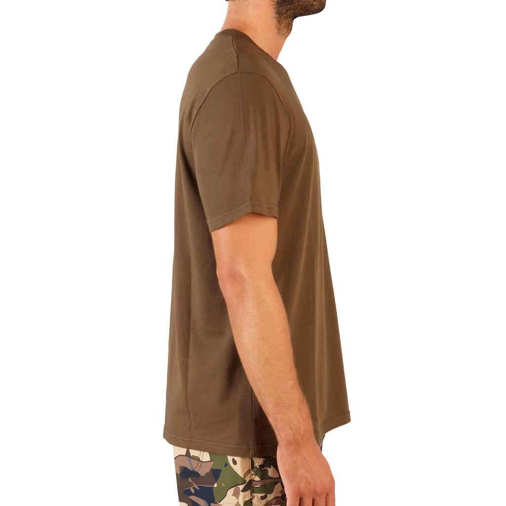 Men's Short-sleeved Cotton T-shirt - 100 brown bark