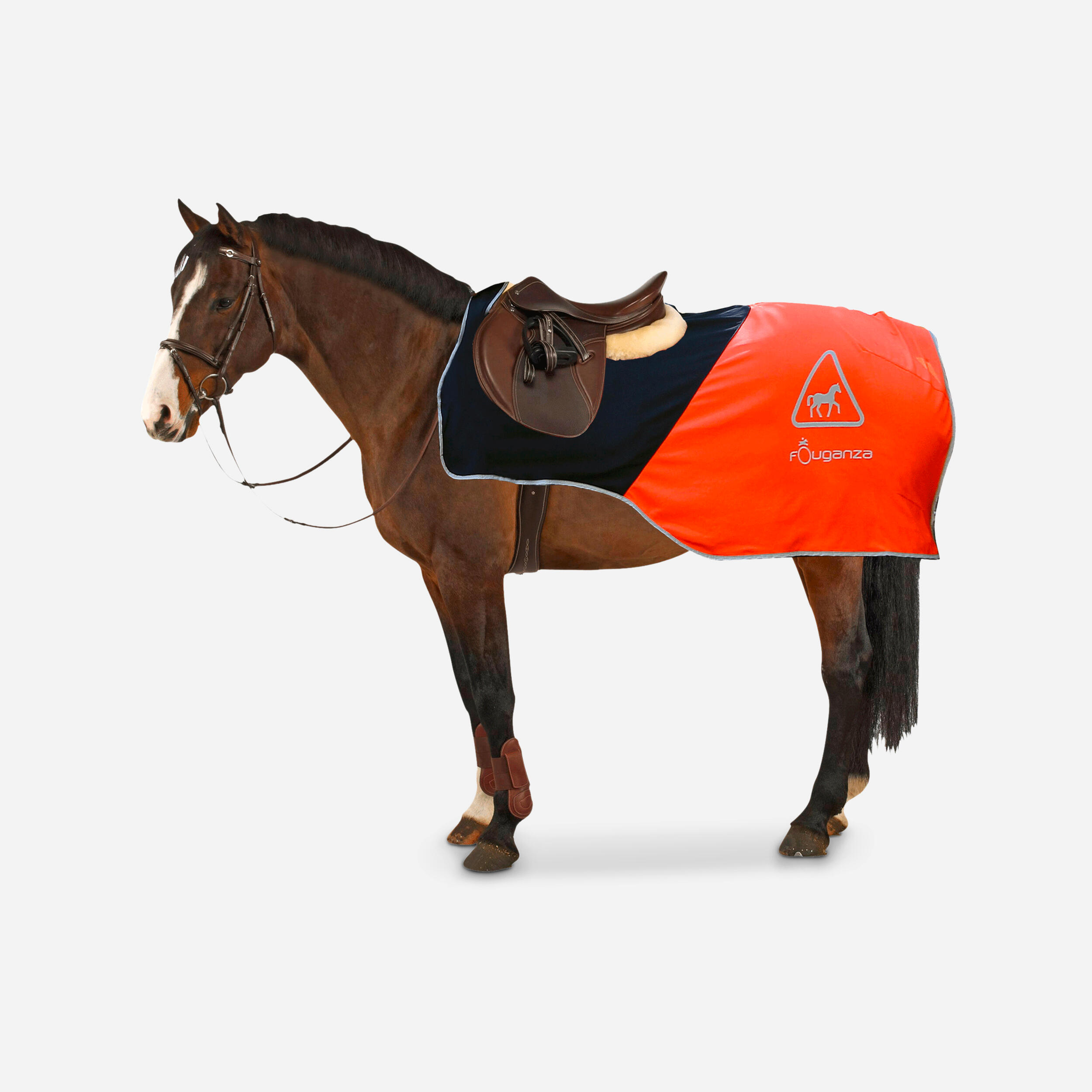FOUGANZA Horse Riding Exercise Rug - Orange and Black