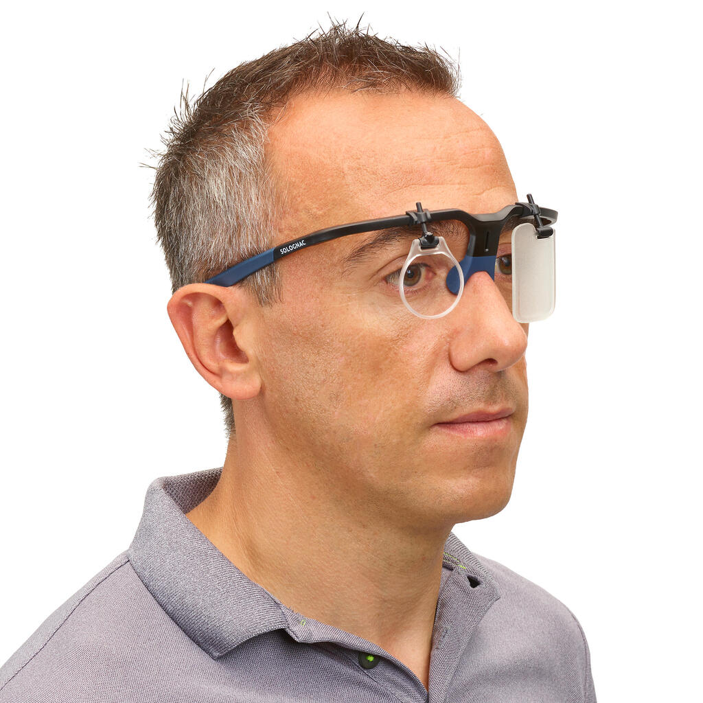 Okuliarový rám 100 na streľbu s krytkou na oko a držiakom na sklo modrý