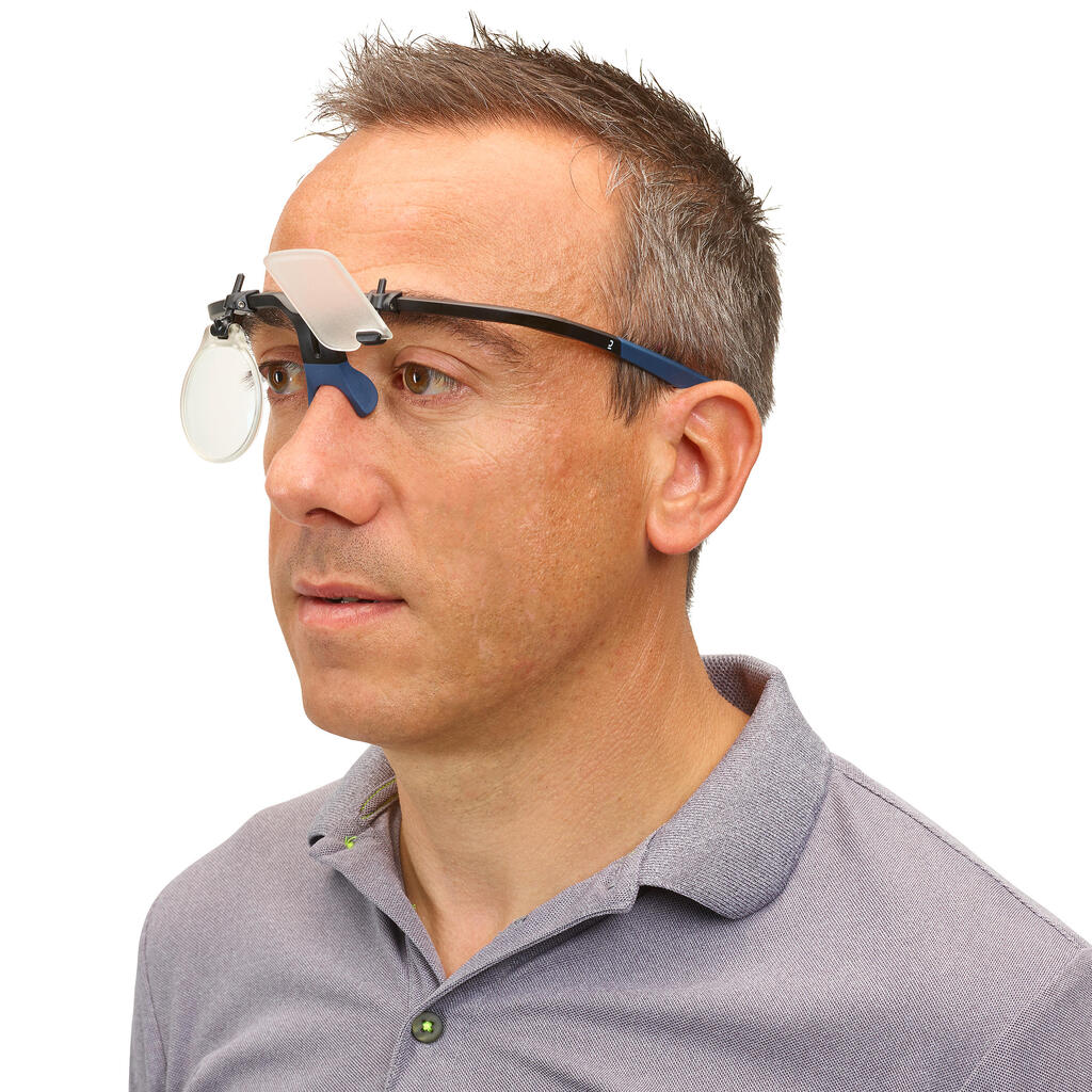Okuliarový rám 100 na streľbu s krytkou na oko a držiakom na sklo modrý